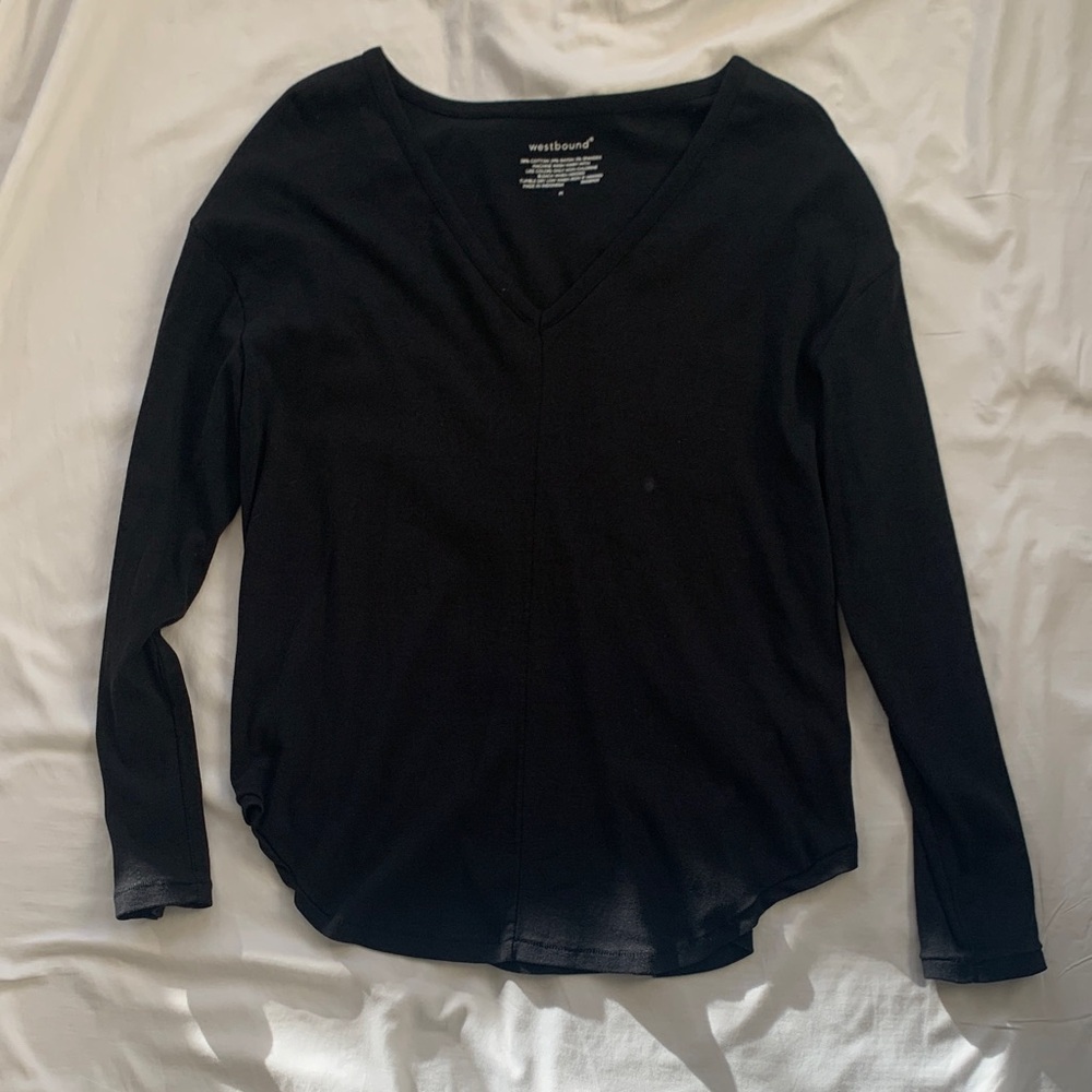 Westbound Black Long Sleeve V-Neck Top